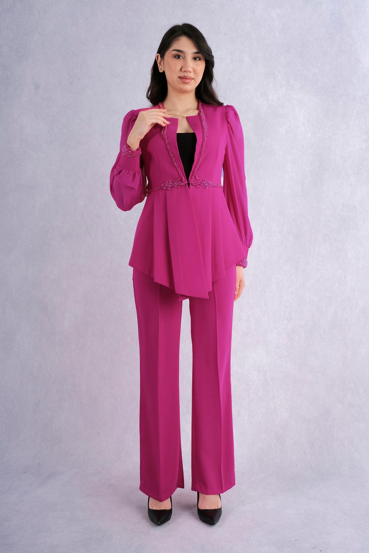 Qne Tu Stone Detailed Jacket Trousers Evening Dress Set