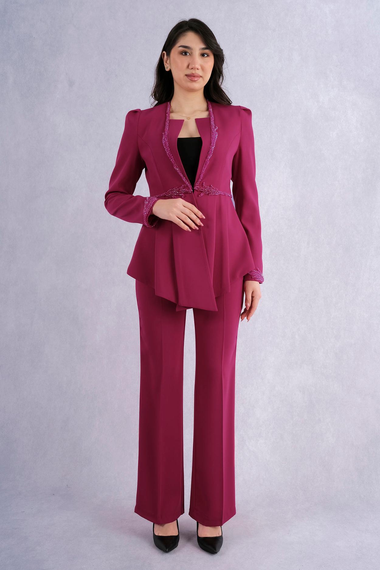 Qne Tu Stone Detailed Jacket Trousers Evening Dress Set
