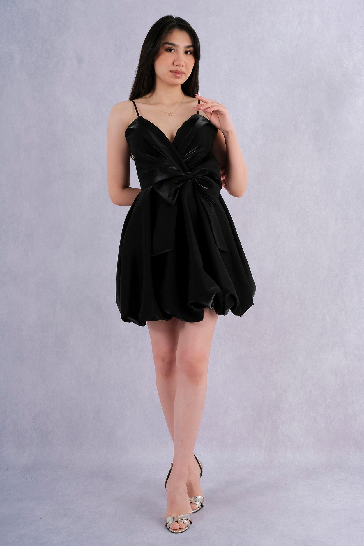 Bellisse Strappy Bow Detailed Balloon Form Mini Evening Dress
