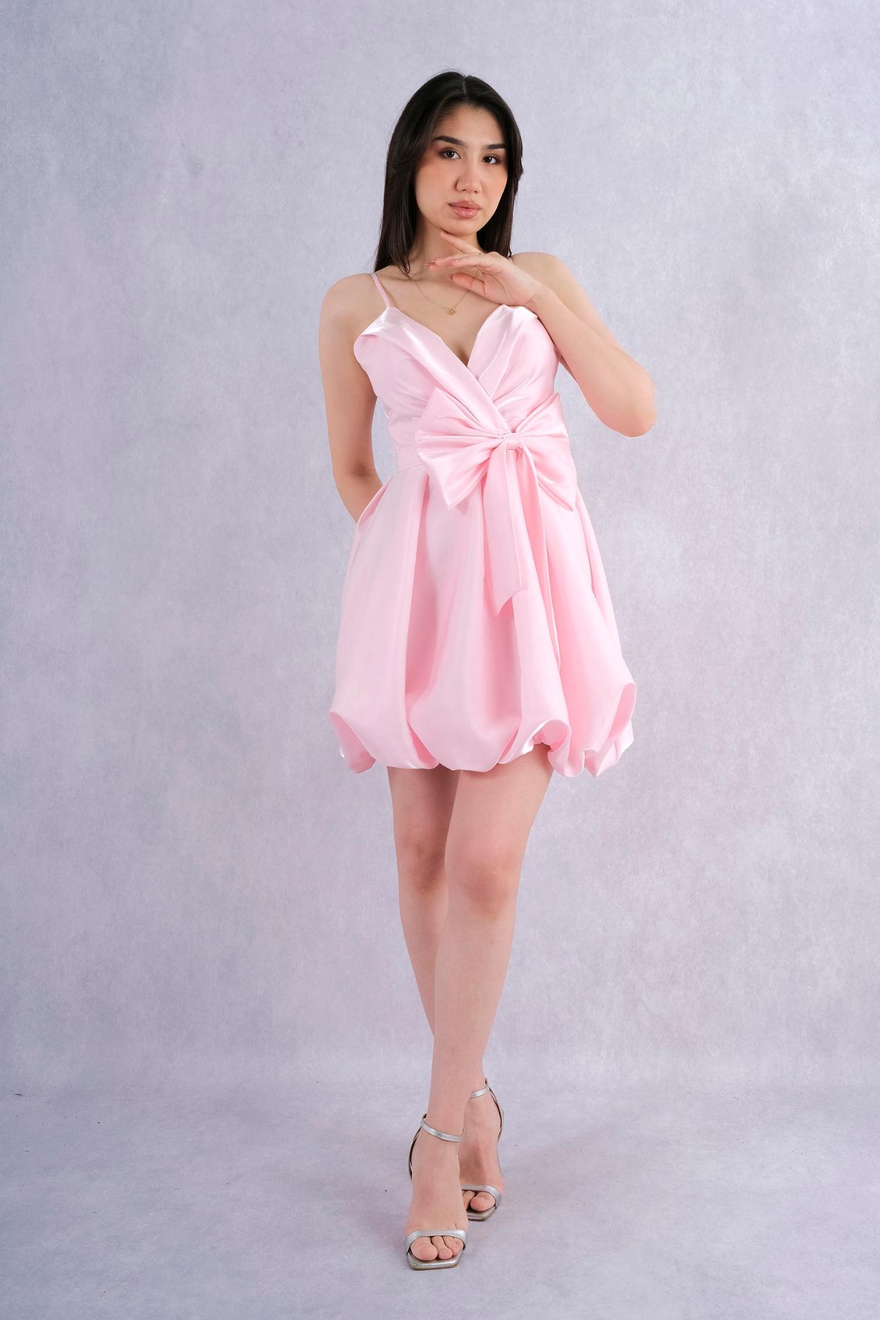 Bellisse Strappy Bow Detailed Balloon Form Mini Evening Dress