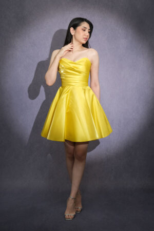 Inseres Straplez İnce Askılı Drapeli Kloş Mini Abiye Elbise