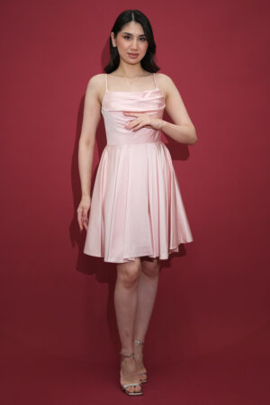 Inseres Askılı Saten Mini Abiye Elbise