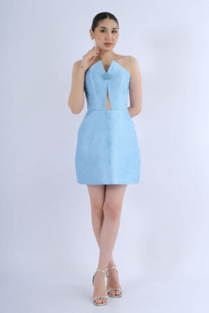 Shewom Straplez V Yaka Dokulu Mini Abiye Elbise