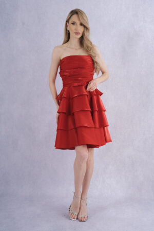 Bellisse Straplez Drapeli Kat Kat Volanlı Mini Abiye Elbise