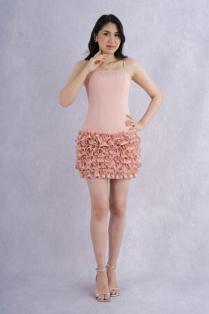 Iremor Askılı Fırfır Detaylı Mini Abiye Elbise